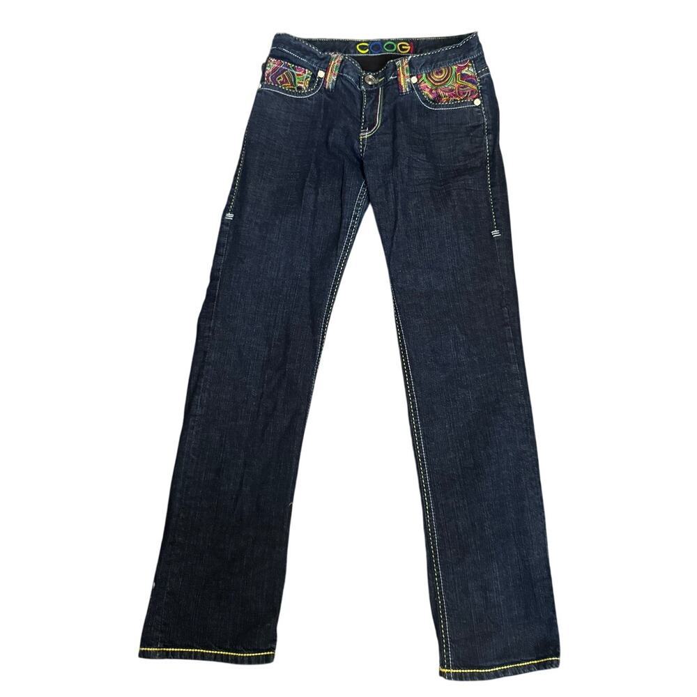 Coogi Embroidered Pocket Jeans Y2K Dark Wash Straight Leg Size 11/12
